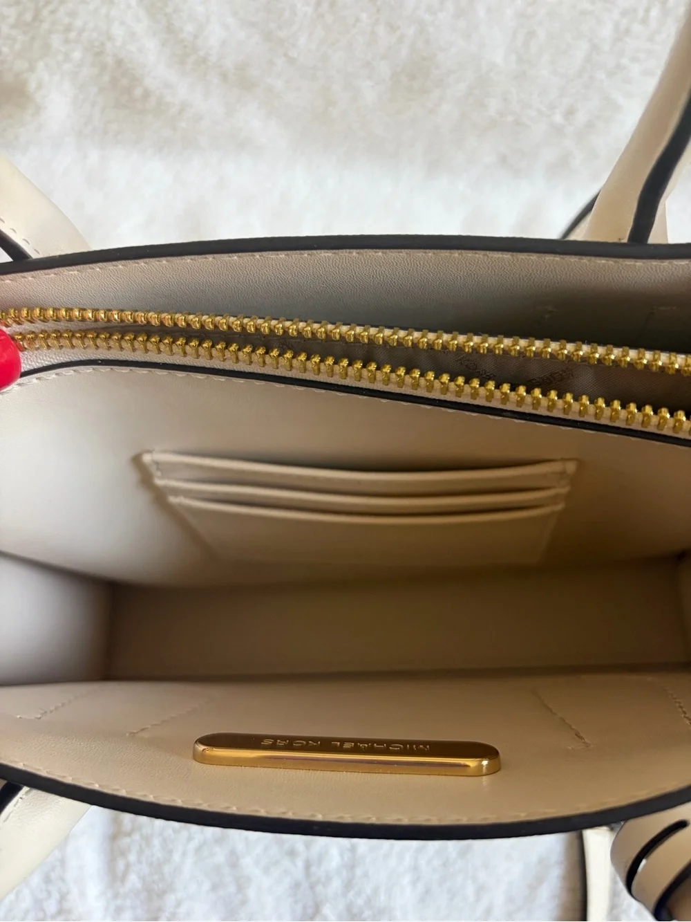 Michael Kors Cream Structured Saffiano Satchel with Gold Accents